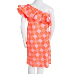 Little Marc Jacobs Neon Orange Checkered One Shoulder Dress 10 Yrs For Kids -Cheap Marc Jacobs Store luxury kids marc jacobs used girls clothing p93821 0003