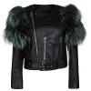 Marc Jacobs Black Goat Leather Fox Fur Trim Embellished Moto Jacket S For Women