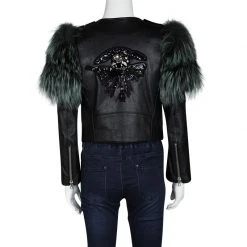 Marc Jacobs Black Goat Leather Fox Fur Trim Embellished Moto Jacket S For Women -Cheap Marc Jacobs Store luxury women marc jacobs new clothes p120977 0003
