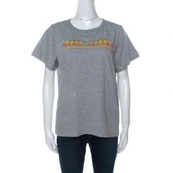 Marc Jacobs Grey Cotton Repeated Logo Print T Shirt L For Women