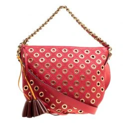 Marc Jacobs Red Quilted Eyelets Leather Small Nomad Hobo For Women