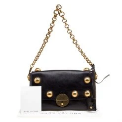 Marc Jacobs Black Leather Small Studded Gotham Shoulder Bag For Women -Cheap Marc Jacobs Store luxury women marc jacobs new handbags p165328 010