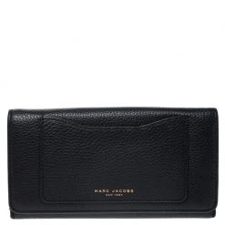 Marc Jacobs Black Leather Continental Flap Wallet For Women