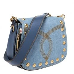 Marc Jacobs Blue Denim And Leather Small Studded Nomad Crossbody Bag For Women -Cheap Marc Jacobs Store luxury women marc jacobs new handbags p272930 008