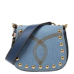 Marc Jacobs Blue Denim And Leather Small Studded Nomad Crossbody Bag For Women
