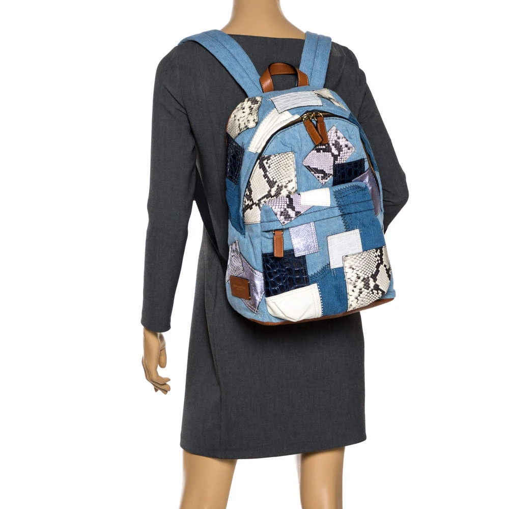 Marc Jacobs Multicolor Denim Patchwork Biker Backpack For Women 2 Marc Jacobs Multicolor Denim Patchwork Biker Backpack For Women - Image 2