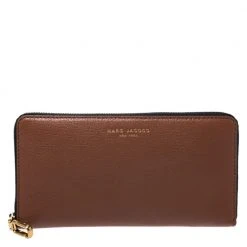 Marc Jacobs Caramel Brown Leather Zip Around Wallet For Women