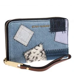 Marc Jacobs Blue Denim Patchwork Wristlet Zip Around Wallet For Women -Cheap Marc Jacobs Store luxury women marc jacobs new handbags p273088 002