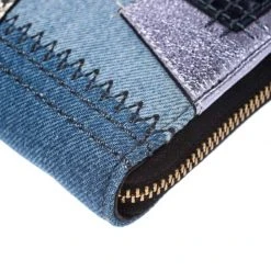 Marc Jacobs Blue Denim Patchwork Wristlet Zip Around Wallet For Women -Cheap Marc Jacobs Store luxury women marc jacobs new handbags p273088 1582013378 011