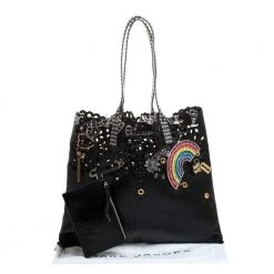 Marc Jacobs Black Laser Cut Leather Embellished Wingman Tote For Women -Cheap Marc Jacobs Store luxury women marc jacobs new handbags p279926 001