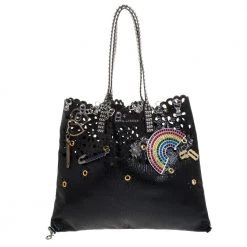 Marc Jacobs Black Laser Cut Leather Embellished Wingman Tote For Women