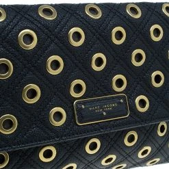 Marc Jacobs Black Leather Sandy Eyelets Shoulder Bag For Women -Cheap Marc Jacobs Store luxury women marc jacobs new handbags p40632 006