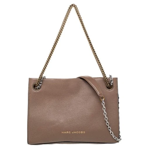 Marc Jacobs Pale Brown Leather Double Link 27 Shoulder Bag For Women -Cheap Marc Jacobs Store luxury women marc jacobs new handbags p473024 007