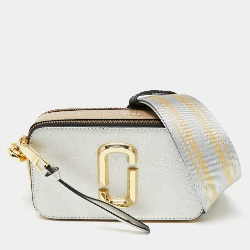 Marc Jacobs Silver/Gold Saffiano Leather Snapshot Camera Crossbody Bag For Women -Cheap Marc Jacobs Store luxury women marc jacobs new handbags p653175 012