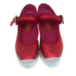 Marc Jacobs Metallic Red Leather Suzi Crystal Embellished Brooch Mary Jane Espadrille Platforms Size 38 For Women -Cheap Marc Jacobs Store luxury women marc jacobs new shoes p180472 003