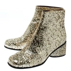 Marc Jacobs Metallic Gold Coarse Glitter Camilla Block Heel Ankle Boots Size 37 For Women -Cheap Marc Jacobs Store luxury women marc jacobs new shoes p180488 007