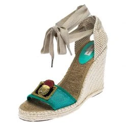 Marc Jacobs Multicolor Canvas And Mesh Wedge Espadrilles Ankle Wrap Sandals Size 39 For Women