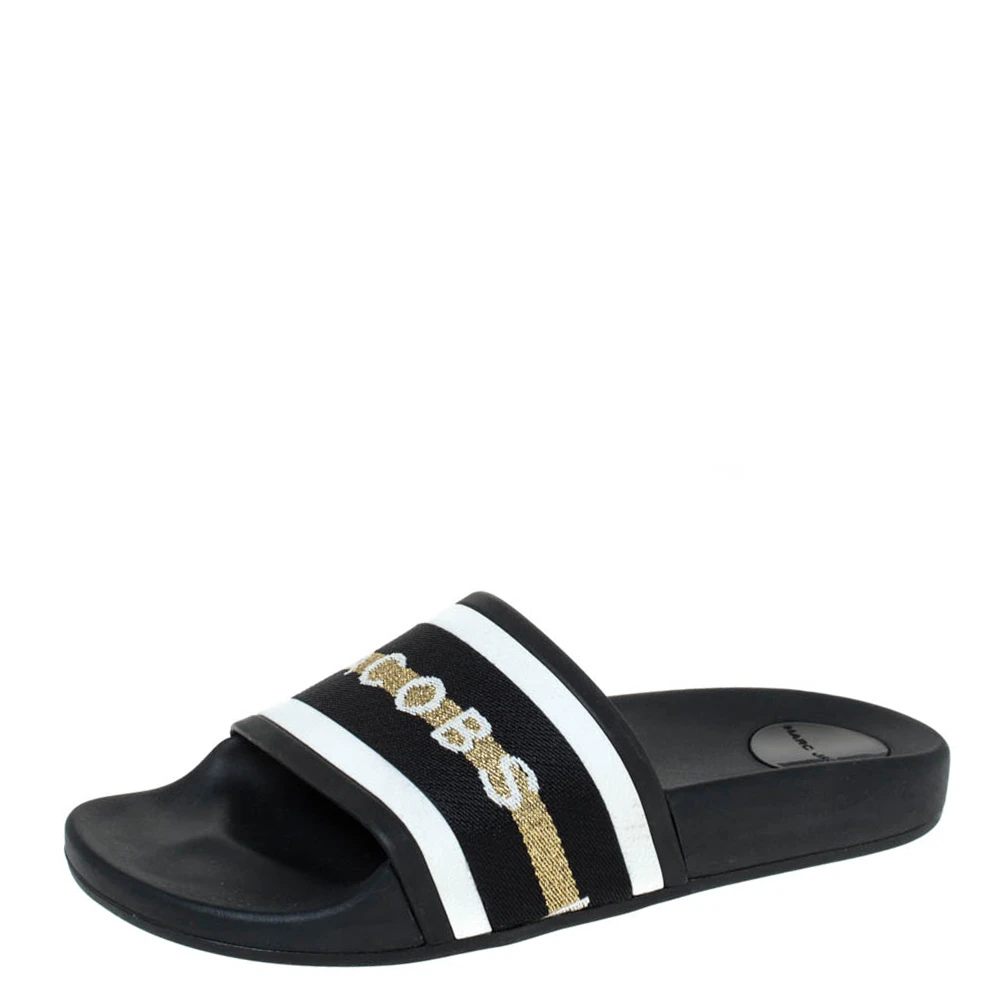 Marc Jacobs Monochrome Rubber Logo Web Flat Slides Size 36 For Women 1 Marc Jacobs Monochrome Rubber Logo Web Flat Slides Size 36 For Women