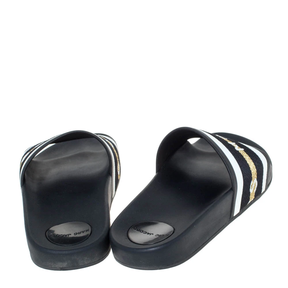 Marc Jacobs Monochrome Rubber Logo Web Flat Slides Size 36 For Women 5 Marc Jacobs Monochrome Rubber Logo Web Flat Slides Size 36 For Women - Image 5