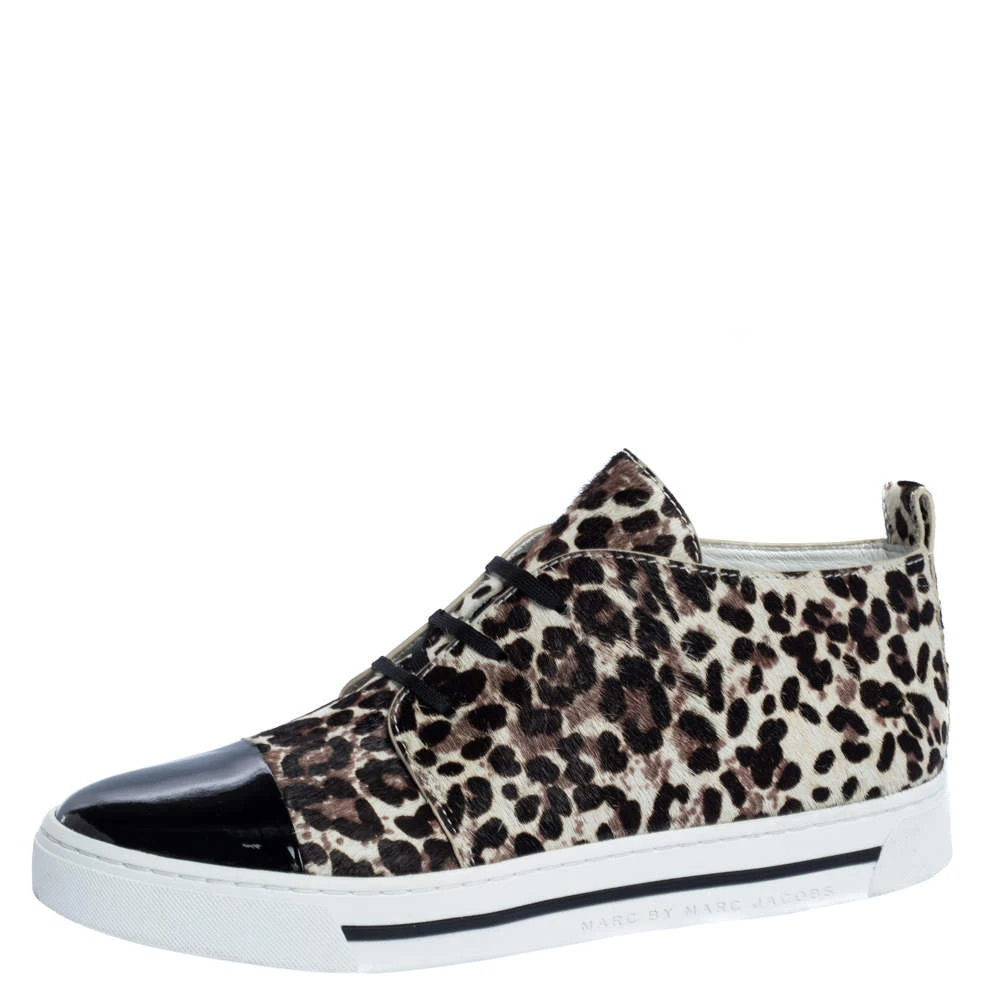 Marc Jacobs Black/Brown Animal Print Pony Hair And Patent High Top Sneakers Size 38 For Women 1 Marc Jacobs Black/Brown Animal Print Pony Hair And Patent High Top Sneakers Size 38 For Women