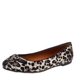 Marc Jacobs Brown/Black Animal Print Calf Hair Mouse Ballet Flats Size 37 For Women