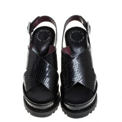 Marc By Marc Jacobs Black Python Embossed Leather Irving Platform Wedge Sandals Size 35.5 For Women -Cheap Marc Jacobs Store luxury women marc jacobs new shoes p367989 003