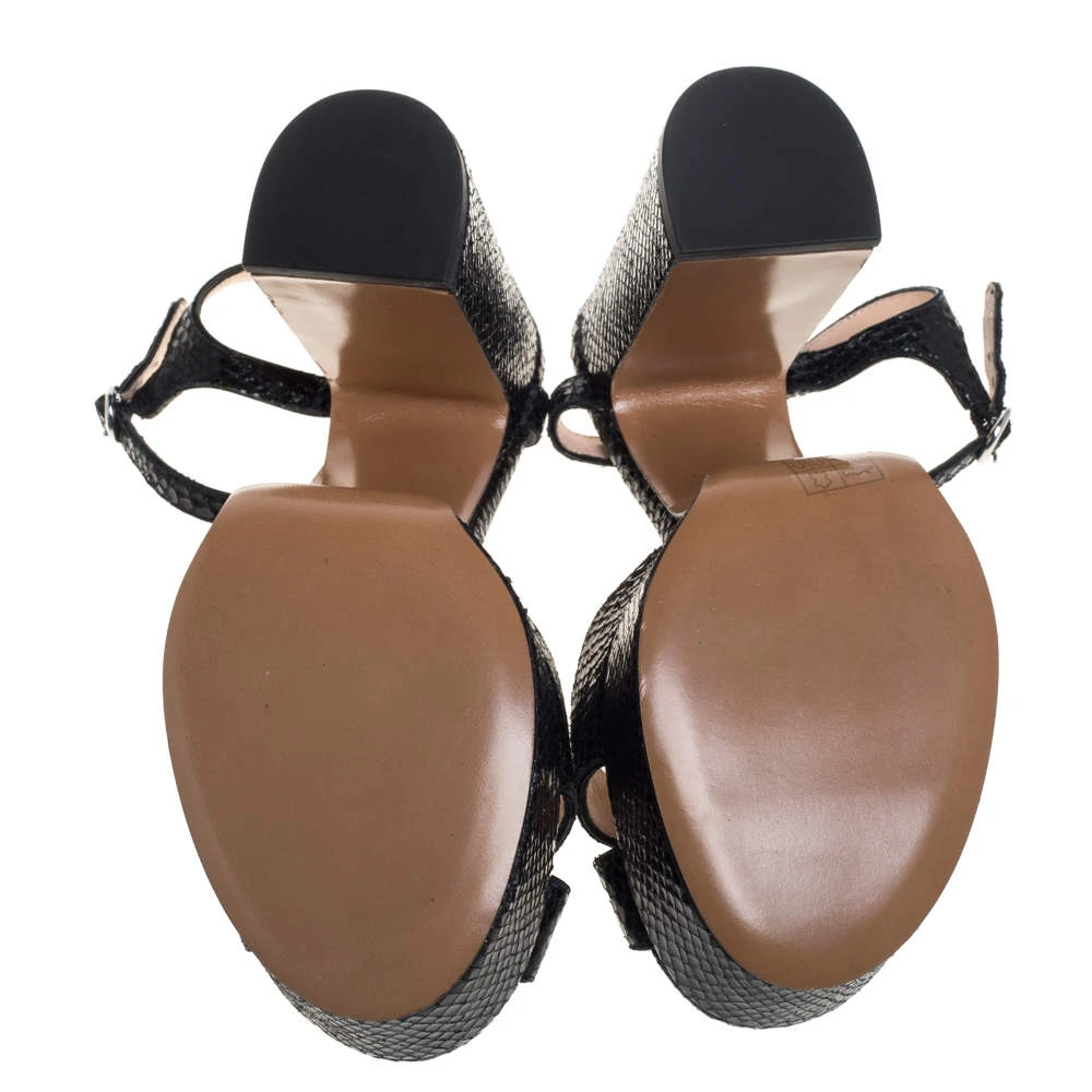 Marc Jacobs Black Python Embossed Leather Criss Crss Platform Ankle Strap Size 38 For Women 6 Marc Jacobs Black Python Embossed Leather Criss Crss Platform Ankle Strap Size 38 For Women - Image 6