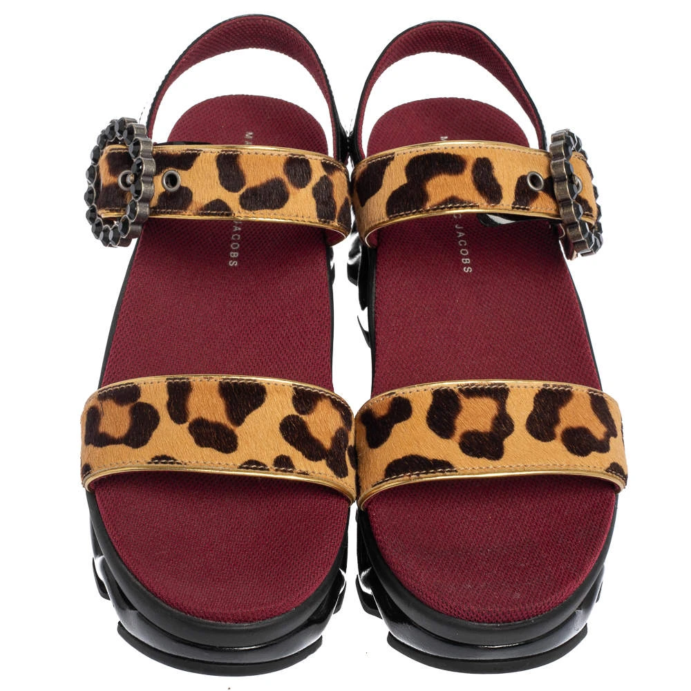 Marc By Marc Jacobs Beige Leopard Print Calf Hair And Patent Leather Ninja Wave Platform Sandals Size 37 For Women 3 Marc By Marc Jacobs Beige Leopard Print Calf Hair And Patent Leather Ninja Wave Platform Sandals Size 37 For Women - Image 3