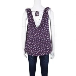 Marc Jacobs Purple Printed Chiffon Ruffle Trim Sleeveless Top S For Women -Cheap Marc Jacobs Store luxury women marc jacobs used clothes p118460 0003