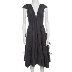 Marc Jacobs Grey Plunge Neck Ruffled Tie Detail Silk Dress S For Women