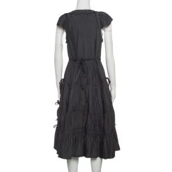 Marc Jacobs Grey Plunge Neck Ruffled Tie Detail Silk Dress S For Women -Cheap Marc Jacobs Store luxury women marc jacobs used clothes p141218 0003