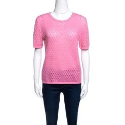 Marc Jacobs Pink Rib Trim Perforated Cotton Knit Top M For Women