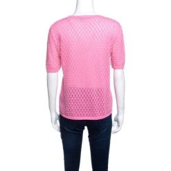 Marc Jacobs Pink Rib Trim Perforated Cotton Knit Top M For Women -Cheap Marc Jacobs Store luxury women marc jacobs used clothes p141226 0003