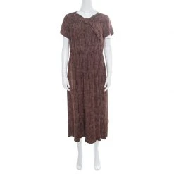 Marc Jacobs Brown Printed Silk Bow Detail Pleated Maxi Dress M For Women