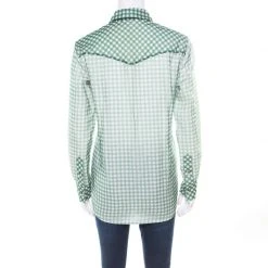 Marc Jacobs Green And White Checked Organza Long Sleeve Shirt S For Women -Cheap Marc Jacobs Store luxury women marc jacobs used clothes p176672 003