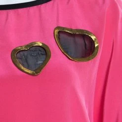 Marc Jacobs Pink Silk Contrast Heart Applique Dolman Sleeve Blouse L For Women -Cheap Marc Jacobs Store luxury women marc jacobs used clothes p197378 004