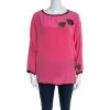 Marc Jacobs Pink Silk Contrast Heart Applique Dolman Sleeve Blouse L For Women