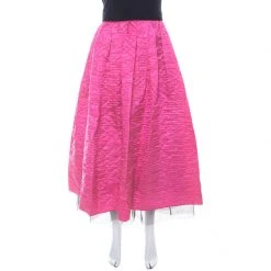 Marc Jacobs Hot Pink Crinkled Silk Tulle Layered Maxi Skirt M For Women
