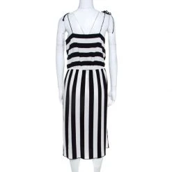 Marc Jacobs Monochrome Striped Crepe Faux Wrap Midi Dress M For Women -Cheap Marc Jacobs Store luxury women marc jacobs used clothes p206902 001