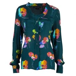 Marc Jacobs Green Flower Print Silk Top L For Women
