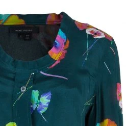 Marc Jacobs Green Flower Print Silk Top L For Women -Cheap Marc Jacobs Store luxury women marc jacobs used clothes p40923 0004