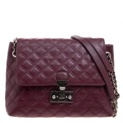 Marc Jacobs Burgundy Quilted Leather Baroque Shoulder Bag For Women