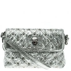 Marc Jacobs Silver Quilted Python Embossed Leather Crossbody Bag For Women