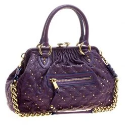 Marc Jacobs Purple Quilted Leather Studded Stam Shoulder Bag For Women -Cheap Marc Jacobs Store luxury women marc jacobs used handbags p125407 0003