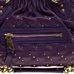 Marc Jacobs Purple Quilted Leather Studded Stam Shoulder Bag For Women -Cheap Marc Jacobs Store luxury women marc jacobs used handbags p125407 0005