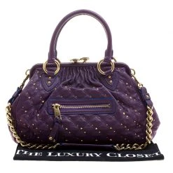 Marc Jacobs Purple Quilted Leather Studded Stam Shoulder Bag For Women -Cheap Marc Jacobs Store luxury women marc jacobs used handbags p125407 0009