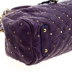 Marc Jacobs Purple Quilted Leather Studded Stam Shoulder Bag For Women -Cheap Marc Jacobs Store luxury women marc jacobs used handbags p125407 0010