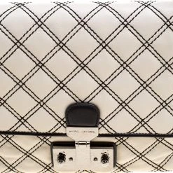 Marc Jacobs Off White Quilted Leather Baroque Single Shoulder Bag For Women -Cheap Marc Jacobs Store luxury women marc jacobs used handbags p127265 005