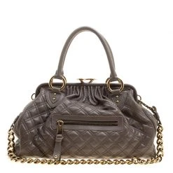 Marc Jacobs Dark Beige Quilted Leather Stam Shoulder Bag For Women