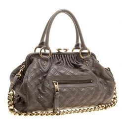 Marc Jacobs Dark Beige Quilted Leather Stam Shoulder Bag For Women -Cheap Marc Jacobs Store luxury women marc jacobs used handbags p132815 0003